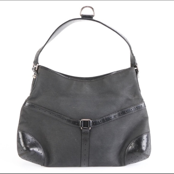 Gucci GG Logo Black Canvas &Perforated Leather Bag - Picture 3 of 12